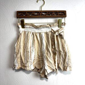 Forever 21 Contemporary Shorts Business Casual Striped Beige White Tie Relaxed S